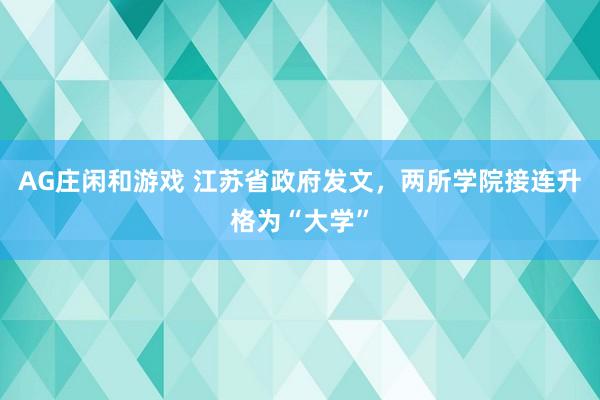 AG庄闲和游戏 江苏省政府发文，两所学院接连升格为“大学”