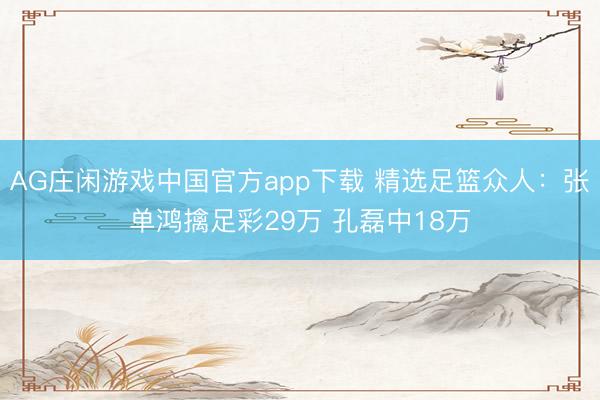 AG庄闲游戏中国官方app下载 精选足篮众人：张单鸿擒足彩29万 孔磊中18万