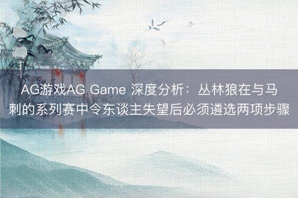 AG游戏AG Game 深度分析：丛林狼在与马刺的系列赛中令东谈主失望后必须遴选两项步骤