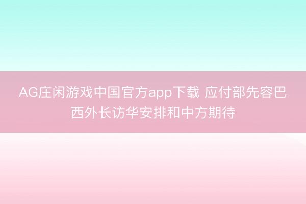 AG庄闲游戏中国官方app下载 应付部先容巴西外长访华安排和中方期待