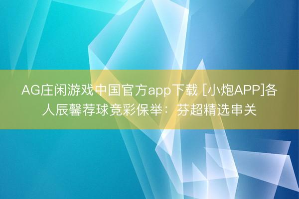 AG庄闲游戏中国官方app下载 [小炮APP]各人辰馨荐球竞彩保举：芬超精选串关